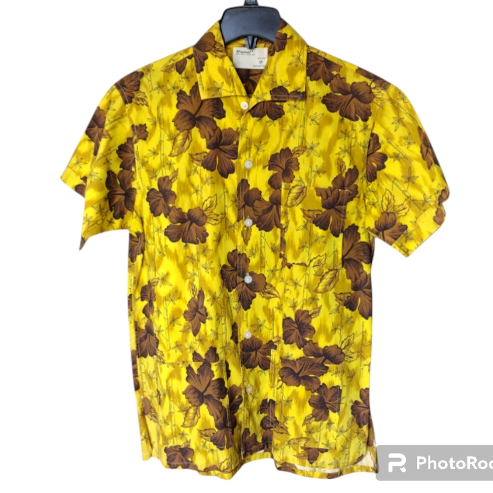 MEN'S Truval Vintage 1960's Hawaiian Hibiscus Bamboo Cabana Shirt Small Medium